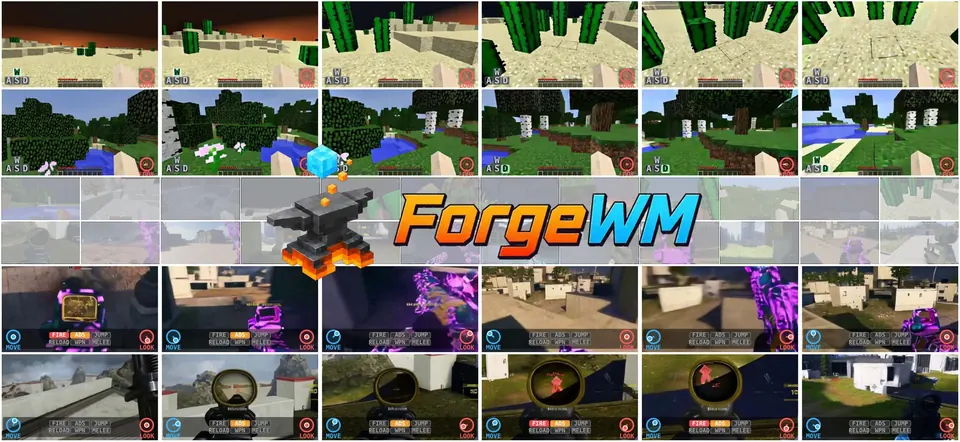 ForgeWM生成Minecraft与第一人称射击场景的连续操作画面