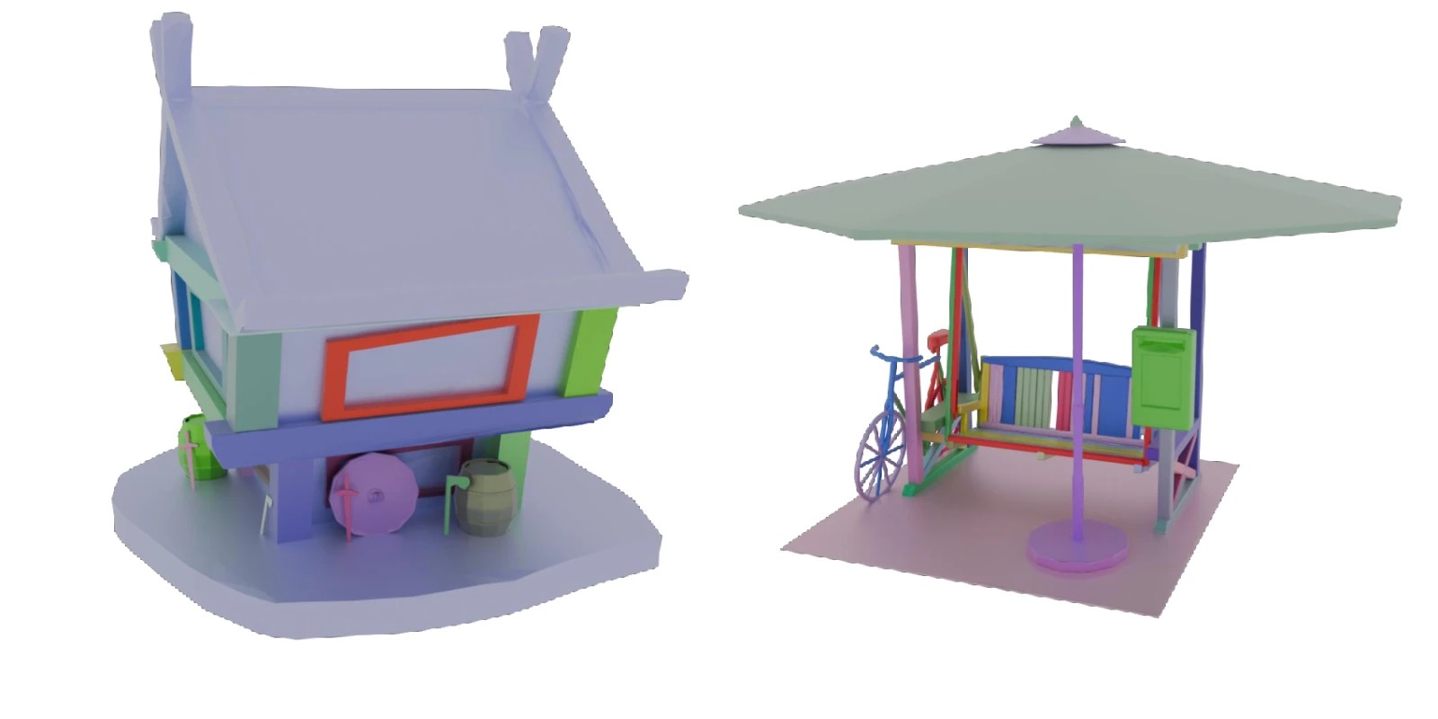 大量局部零件组合成结构完整的3D场景